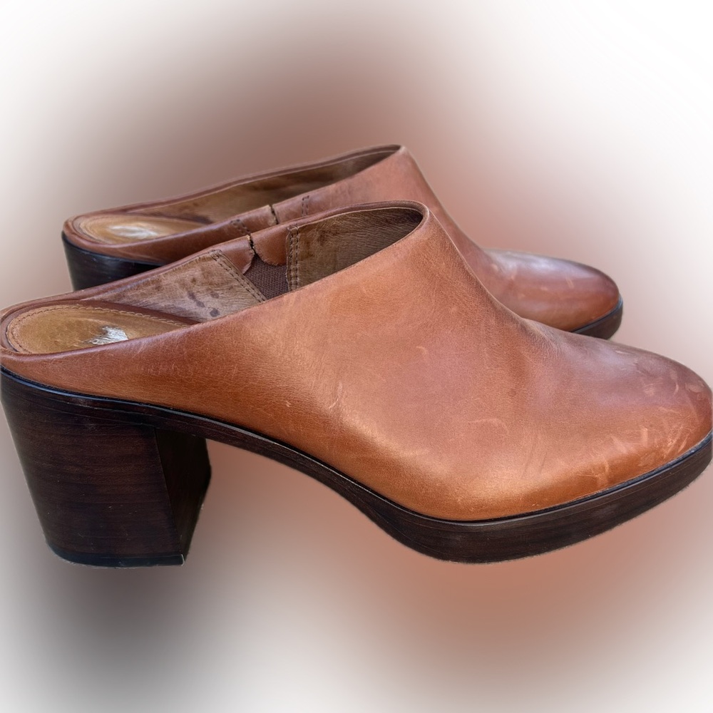 Frye Leather Flynn Mule Clogs Size 10 Cognac Brown